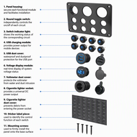 Panneau de commande combiné TCB141 8 modules avec voltmètre numérique bleu œil de chat et double port USB 5V pour autoradio