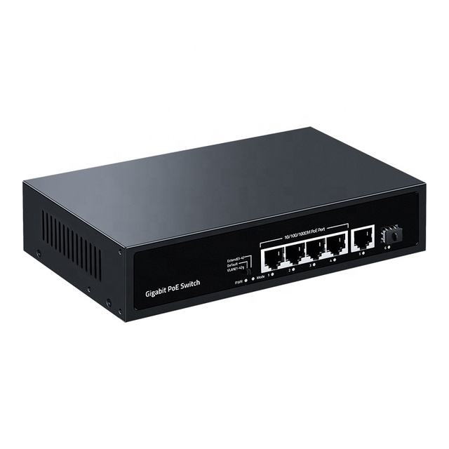 6 Port 1000M POE Switch with Gigabit SFP Port AI Watchdog VLAN Fanless Design 12Gbps Capacity for POE Cameras & AP