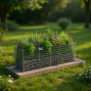 Fioriera rialzata in gabbione in acciaio zincato argento, design rustico per vasi da giardino, fioriera versatile - Product Image 2