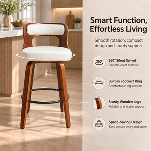 Silla de Barra Alta de Proveedor <span class=keywords><strong>Chino</strong></span>, Altura del Asiento de 26'', Taburete con Respaldo Giratorio de 360 Grados para Isla de Cocina - Product Image 3