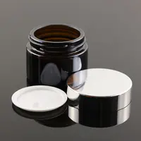 Luxury In Stock 30グラムSkin Care Round Container 1オンスCream Empty Amber Glass Jar With Silver Lid (GJM11)