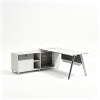 Bureau de travail moderne et simple pour employés avec armoire de rangement latérale et pieds en métal en forme de A