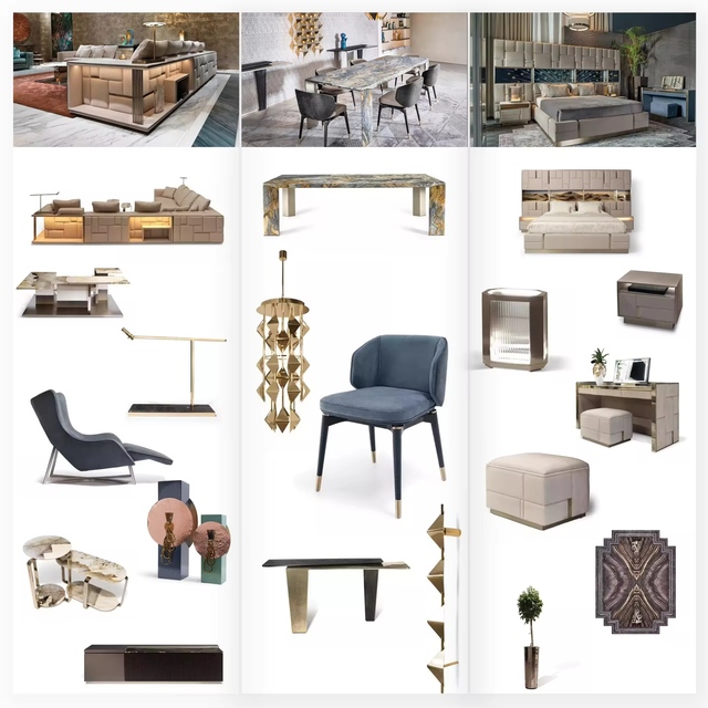 Contemporary Luxurious Villa Interior Design Complete Package Deal Turnkey Service Living Room Furniture L-Shape Sofa with LED