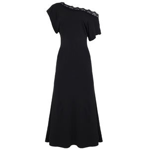 Vestido Midi con Panel de Encaje Fuera del Hombro, Cintura Natural Ajustada y Elegante Dobladillo de Sirena, Impresión Digital Sólida, Transpirable y Lavable - Product Image 5