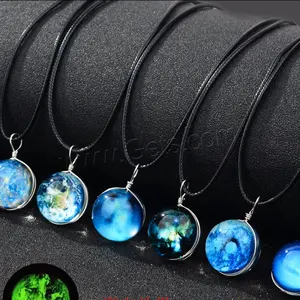 Unisex Zinc Alloy luminous time gem jewelry Necklace with leather cord & Glass 20mm Length 19.5 Inch 1363050