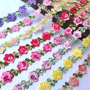 花式彩色刺绣3d花带冬季设计面料修剪配件聚酯绳花边胶带