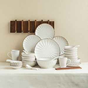 Simple Solid Color Ceramic Bowl Plate And Dish Tableware Set For Home Use High <b>End</b> Feeling Housewarming Gift Set - Product Image 1