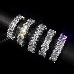 Foxi Sieraden Fabriek Kubieke Zirkonia Diamant Zilver Vergulde Insta Baguette Stapelbare Custom Ringen Sieraden Vrouwen