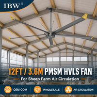 Ventilateur de plafond HVLS de 3,6 m (12 pieds) à 5/6/7 pales pour élevages de volailles et de moutons, circulation d'air, longue durée de vie, vente en gros