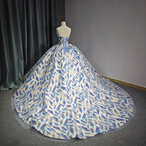 Elegante Vestido de Noche Morado Azul con Estampado de Hojas Plateadas, de Organza con Bordado, Estilo Princesa, Escote Corazón, con Cuentas y Pliegues 6657-1 - Product Image 5