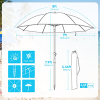 Parasol de plage portable de 2,4 m avec armature en fibre de verre et ancre de sable robuste pour pique-nique en extérieur