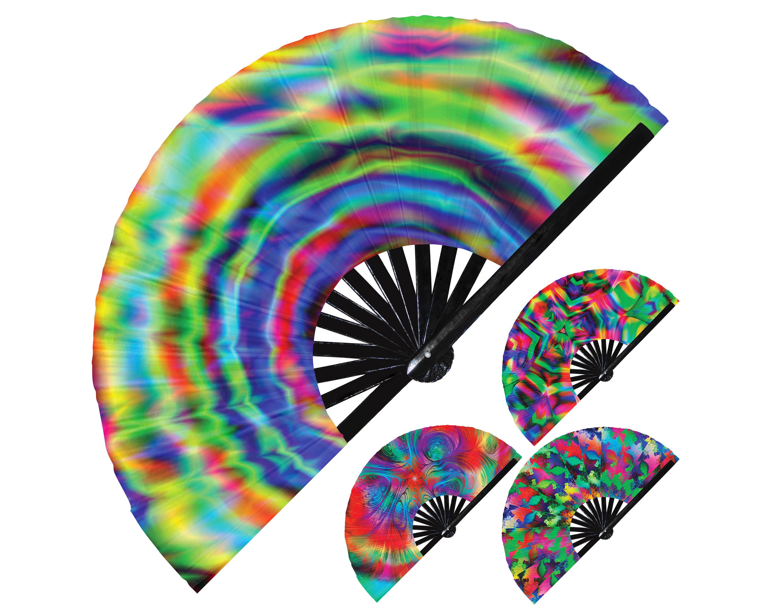 Психоделический Радужный Триппи кислотный Ручной Веер Радужный веер для вечеринки