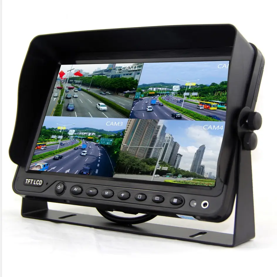 7 inch/9 inch/10.1 inch quad car monitor with 4 channel video recording