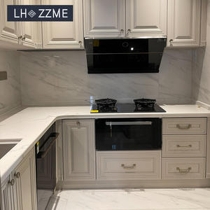 עיצוב רהיטי מטבח מעץ מלא בסגנון אירופאי יוקרתי, סט שלם להרכבה עצמית, ארונות מטבח בצורת ר' מוכנים להרכבה - Product Image 2