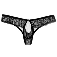 Culottes sexy transfrontalières pour hommes, sous-vêtements à ouverture frontale, pochette bombée en U, dentelle florale, maille transparente, string en nylon, modèle Z091