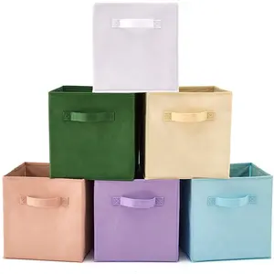 Kotak pengatur kubus lipat portabel macaron kualitas tinggi untuk mainan cucian untuk ruang tamu