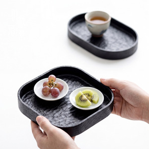 Solid Wood Handmade Hammered Texture Dessert <b>Tray</b> Walnut Material Residential Use - Product Image 1