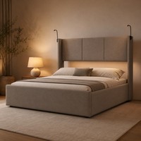 Modernes taupefarbenes Polsterbett mit gepolstertem Kopfteil, Queen- und King-Size, minimalistisches Hotel- und Apartment-Schlafzimmerbettgestell, OEM ODM