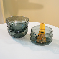 Bol à matcha en verre avec bec verseur, style japonais, bol de mélange en verre pour la cérémonie du matcha, chawan pour la cérémonie du matcha