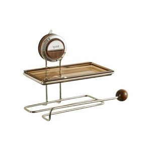 Wall Mounted Toilet <b>Paper</b> Holder Stainless Steel 12Cm Wide With Wooden Ball Design For Bathroom Storage - Product Image 3