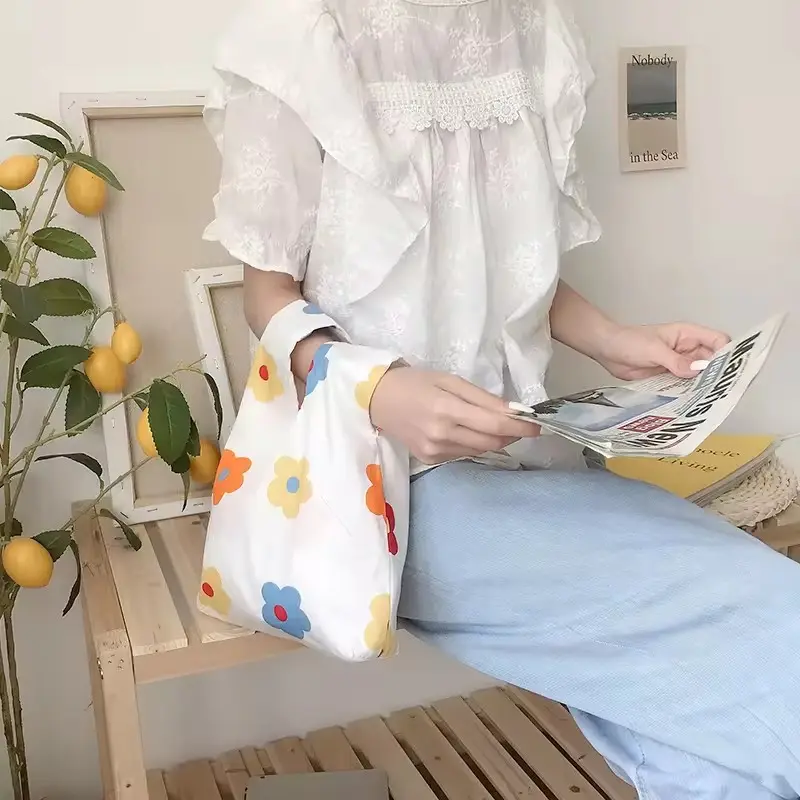 Bolso de compras de moda para mujer ecológico de estilo japonés personalizado, bolso de muñeca sencillo, bolso con nudo