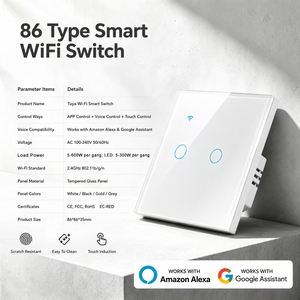 Interrupteur mural tactile intelligent <span class=keywords><strong>Tuya</strong></span> WiFi AC220V avec panneau en verre facile à nettoyer, compatible Alexa Google Home, pour LED 5-300W, nécessitant une fil neutre - Product Image 3