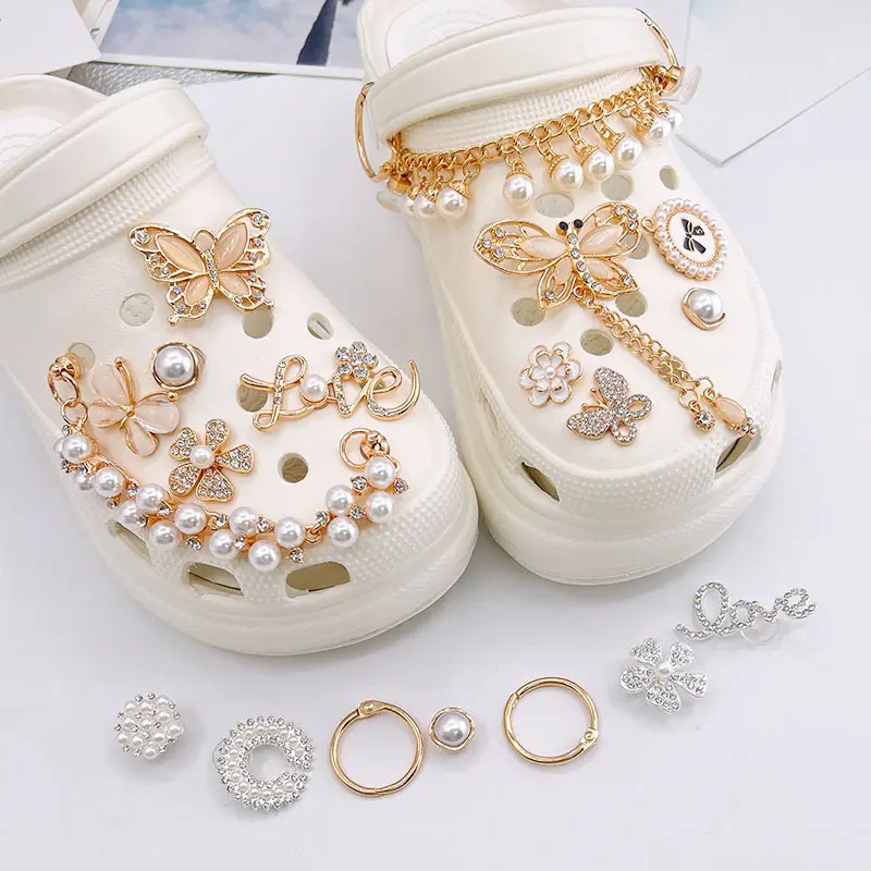 New hole shoes diy shoe buckle jewelry pearl chain diamond small fragrance Amazon slippers decoration material