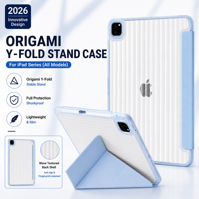 Wave Texture Origami iPad Case for Air 6 M2 Pro 13 M4 Air Cushion Anti-Slip iPad Cover Portrait Stand Tablet Case