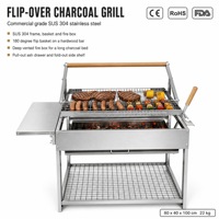 Barbecue à charbon de bois à bascule en acier inoxydable SUS 304 avec panier grillagé, étagère latérale et tiroir à cendres, fabriqué sur mesure pour les marques de barbecue