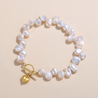 Nagosa 18k Or Vermeil Bijoux Argent Sterling 925 Coeur Baroque Perle D'eau Douce Bulle Puffy Coeur Fermoir À Bascule Bracelets