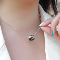 Pendentif Charme en Argent Sterling S925 Plaqué Or avec Agate Mousse Sertie en Barillet pour Femme Tendance et Élégant
