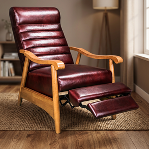 Fauteuil relaxant Rilaxa BAS2205, salon, cuir véritable, structure en bois, design scandinave, fauteuil inclinable, non pliable - Product Image 3