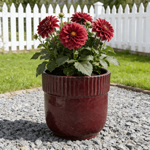Ensemble de pots à fleurs en céramique bordeaux foncé brillant de style américain, bord côtelé, écologique, durable, pour l'intérieur, l'extérieur, le jardin, la terrasse - Product Image 3