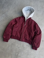 Blouson Bomber Réversible à Capuche, Coupe Oversize, Double Motif Écossais, Nylon et Polaire Épaisse Rembourrée, Style Streetwear, Fermeture Éclair