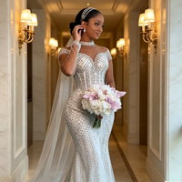 Robe de mariée sirène moderne longue grande taille avec traîne chapelle détachable et décorations en dentelle, fabriquée en Chine pour mariages et occasions spéciales