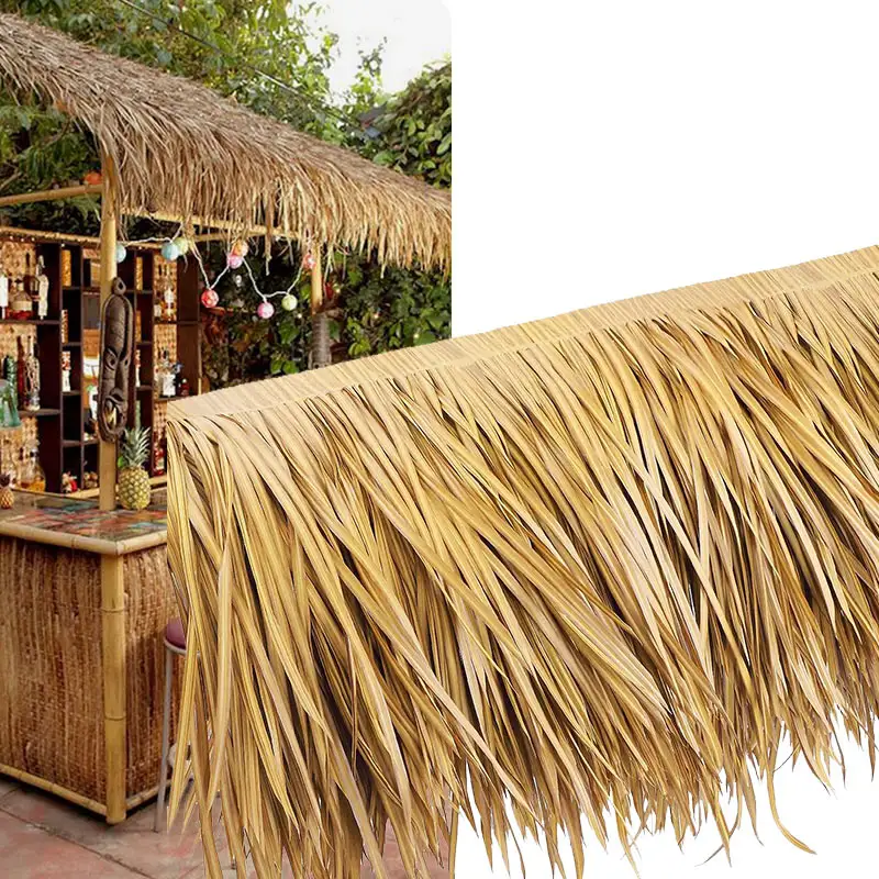 Thatched nhựa nhân tạo khô không thấm nước cỏ UV bảo vệ Cọ chống cháy lợp ngói bán buôn tấm thatch mái tổng hợp