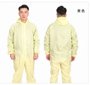 Trắng phòng sạch chống tĩnh điện có thể giặt bảo hộ lao động ESD jumpsuits Coverall áo với mui xe headcover