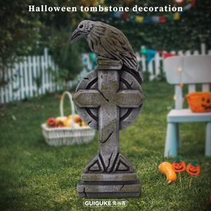 Decoración de escena al aire libre, adorno de patio aterrador, accesorio de Halloween, espuma, Cuervo, Cruz, lápida, inserción en el suelo, casa embrujada - Product Image 4