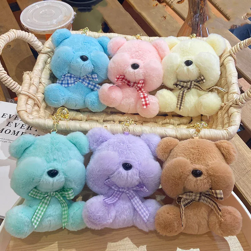 Mainan beruang Mini kreatif Shy, Gantungan Kunci hewan kualitas tinggi, mainan mewah pita Teddy Bear, mainan boneka hewan, Gantungan Kunci