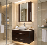 Ensemble de meuble-lavabo mural moderne en MDF laqué avec miroir LED intégré pour salle de bain, idéal pour appartement