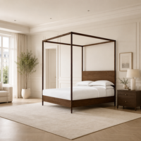 Lit à baldaquin classique moderne en chêne massif naturel, lit plateforme pour chambre principale, résidence de luxe, maison moderne
