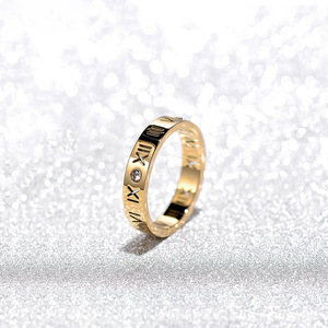 Anello in Acciaio al Titanio con Numeri Romani e Zirconi, per Uomo e Donna, Anelli con Diamanti Tagliati, Accessorio Resistente allo Sbiadimento - Product Image 2