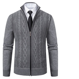New Fashion Men Autumn Winter Stand Collar Knit Twisted Zipper Outdoor Cardigan Knitwear Casual Tops Coat Jacket Sweater - Product Image 1