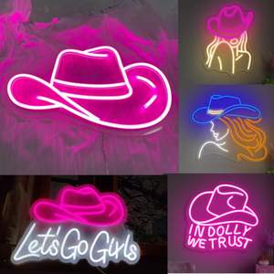 Enseigne néon personnalisée 3D imprimée UV, enseigne néon LED imprimée UV avec motif Cowgirl, Chapeau de <span class=keywords><strong>cowboy</strong></span>, Barbier, <span class=keywords><strong>Bande</strong></span> <span class=keywords><strong>dessinée</strong></span>, Anime, enseigne lumineuse, lumières LED personnalisées - Product Image 2