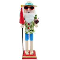 Casse-noix tropical Hawaïen en bois, faible MOQ usine, figurine de casse-noix pour l'été et le surf, ornement pour fête côtière