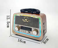 Eletree YG-1085MINI Retro Mini Tragbarer Solar-BT-Lautsprecher mit Disco-LED, AM/FM/SW 3-Band-Radio und LED-Taschenlampe