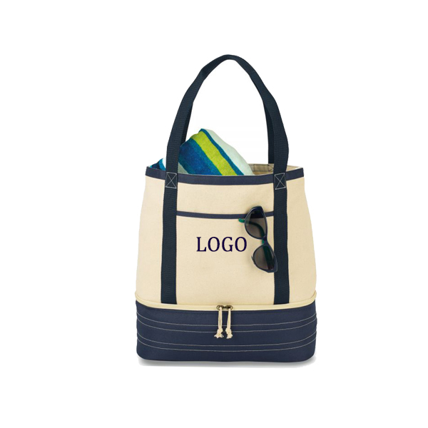 حقيبة من القماش الخشن للشاطئ من القماش الخشن حقائب كبيرة للشاطئ مع حجرة تبريد سفلية