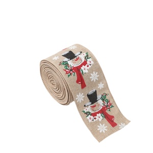 Pita Rustic Linen Berpinggir Kawat Motif Kotak-kotak Buffalo, Poinsettia, dan Kerucut Pinus untuk Pembungkus Kado, Pita Natal, Dekorasi Kerajinan - Product Image 1