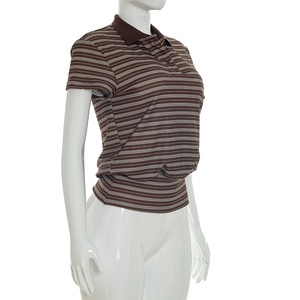 Viviblook C26TP094 T-shirt décontracté à rayures pour femme, col polo, nouvelle collection printemps-été - Product Image 2