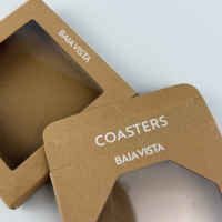 Boîte d'emballage personnalisée pour sous-verres avec fenêtre, logo blanc, boîtes en carton kraft recyclable pour sous-verres en céramique